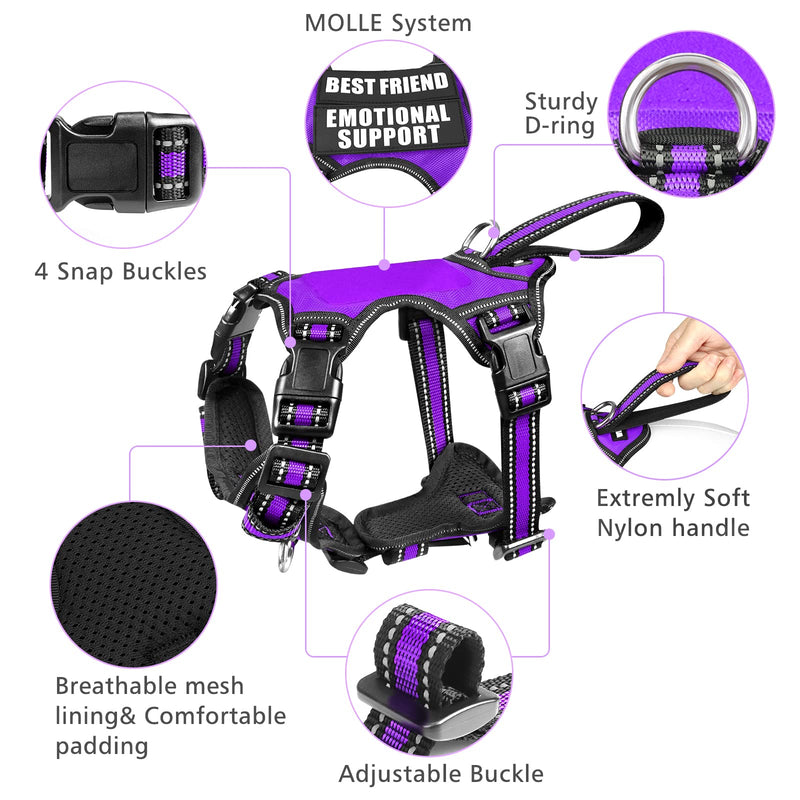 WINSEE Pet Harness Collar and Leash Set, All-in-one Reflective Dog Harness No Pull with Adjustable Buckles for Puppies, Small, Medium, Large, and Extra-Large Dogs (Large, Purple) - PawsPlanet Australia