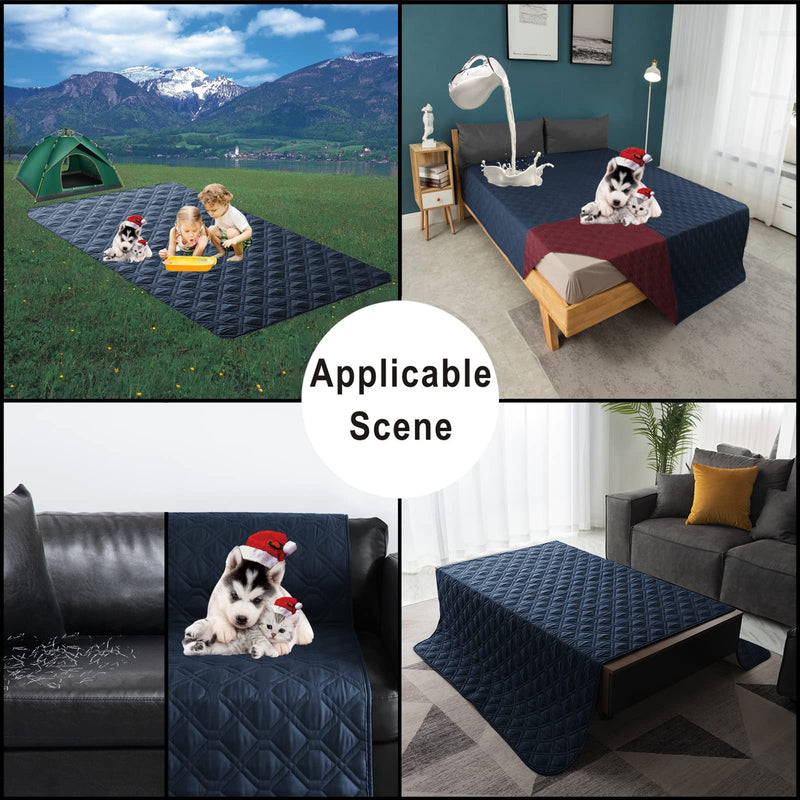 100% Waterproof Dog Bed Cover 30x70 inch Reversible Pad Reusable Camping Mat for Kids/Pet/Dog/Cat Washable Geometric Embroidery Blanket Patchwork Navy+Burgundy - PawsPlanet Australia