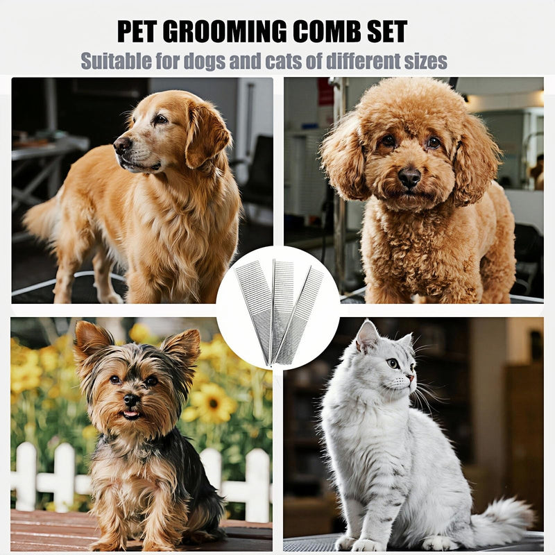 3-Pack Pet Grooming Metal Combs Set, Large Medium Small Sizes, Stainless Steel Detangling Tool for Dogs and Cats - PawsPlanet Australia