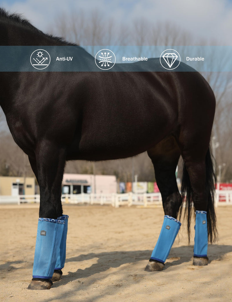 Tackmore Horse Fly Boots with Patterned Fleece Trim, Reduce Rubbing Fly Boots of 4 Summer Protective Leg Boots L Cool Blue - PawsPlanet Australia