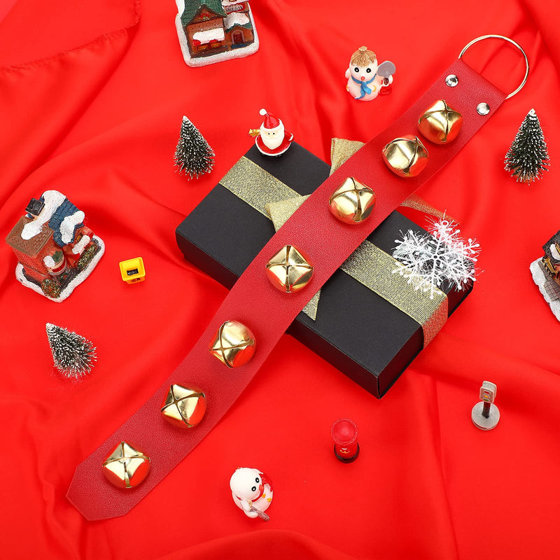 Frienda Hanging Bells 7-Bell Dog Doorbells for Door Knob Faux Leather Belts Go Outside Dog Bells Christmas Decor and Holiday Home Decorations, 18.7 x 1.8 x 1 Inches (Red with Gold) Red With Gold - PawsPlanet Australia