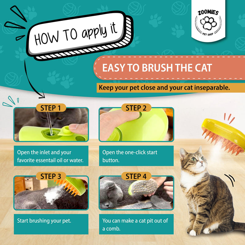 | Cat steam brush for shedding | 3-in-1 Steam brush for cats to remove loose hairs and reduce your cat's stress Yellow - PawsPlanet Australia
