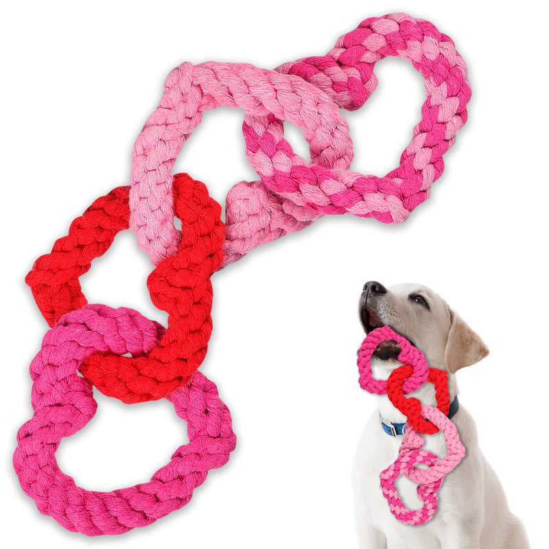 Civaner Valentine's Day Dog Pet Chew Toys Interlocking Heart Shaped Dog Rope Toys Tough Dog Toys Puppy Pets Teething Toys for Small to Medium Dogs, 3.9 x 3.5 Inches