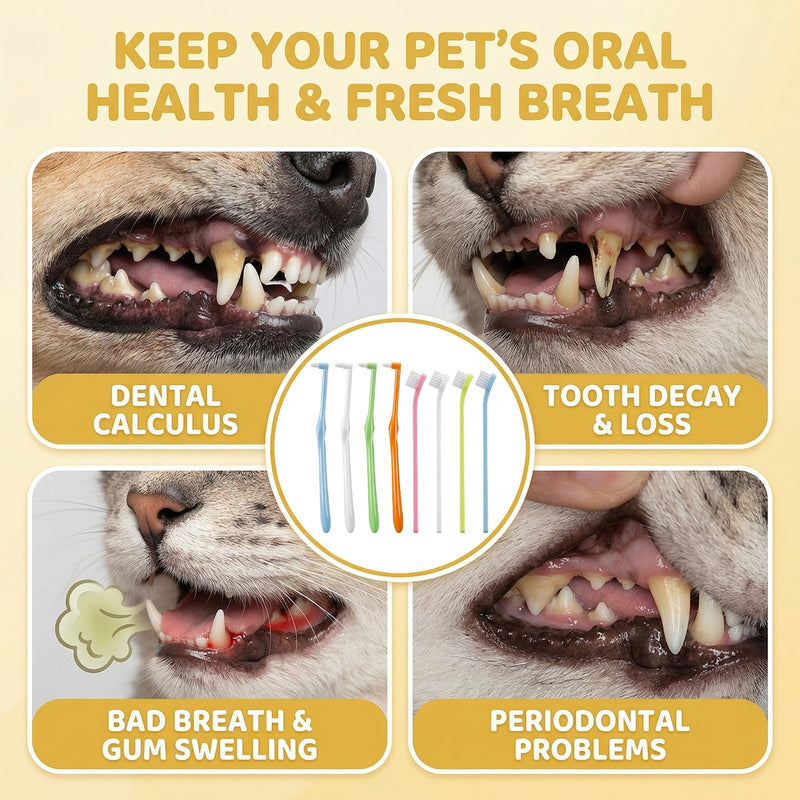 8 Pcs Small Dog Toothbrush Micro Head Cat Puppy Brushing Kit Pets Dental Care Cleaning Toothbrush Mini Portable Deep Soft Clean Teeth Bristles Multi Angle Round Pointed Tooth Brush for Kitten