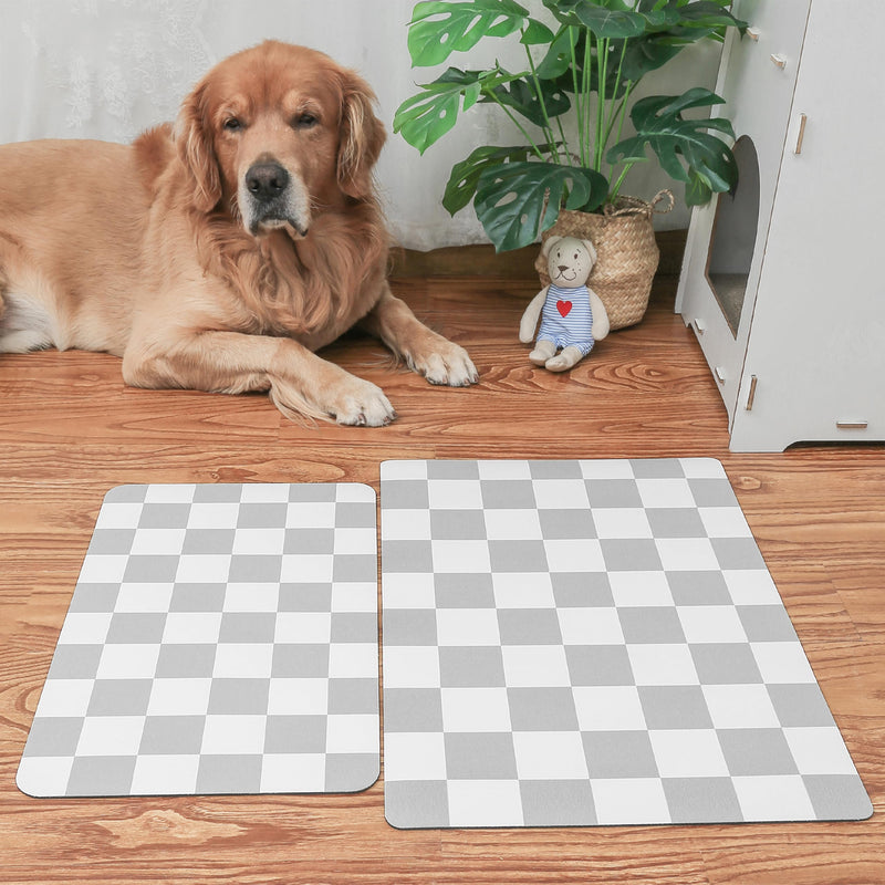 Ralxion Checkered Dog Feeding Mat, Absorbent Mats for Dog Food and Water Bowl, Dispenser, Retro Modern Aesthetic Preppy Grey Checkerboard Pet Placemat for Dogs, Cats, Puppy Accessories, 12" X19” Grey Checkered 12*19 - PawsPlanet Australia