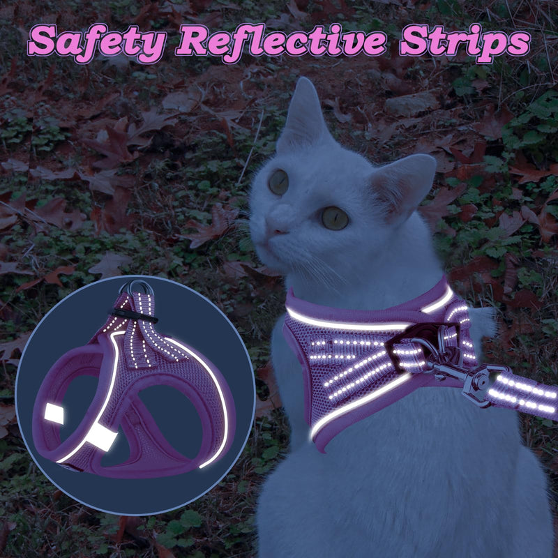 Cat Harness and Leash for Walking Escape Proof, Adjustable Kitten Vest Harness Reflective Soft Mesh Puppy Harness for Outdoor, Comfort Fit, Easy to Control (NPink, XXS) XX-Small NPink - PawsPlanet Australia