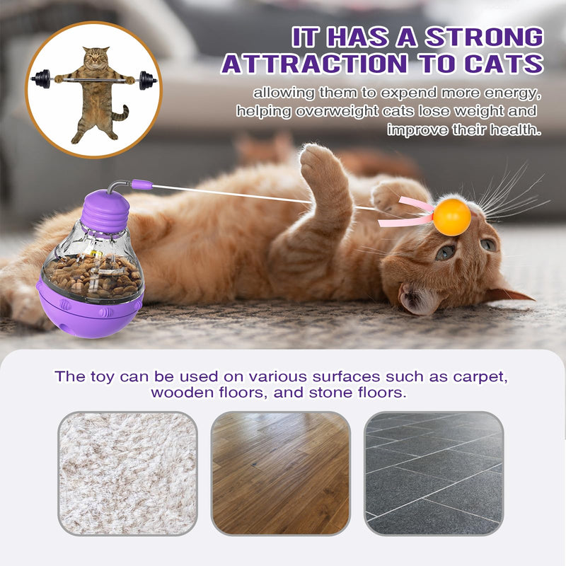 Cat Toys for Bored Indoor Adult Cats, 2 in 1 Cat Treat Dispenser Toy, Tumbler Interactive Cat Toys with Teaser Wand, Cat Food Dispenser - Ideal for Exercise and Boredom Relief (Purple) - PawsPlanet Australia