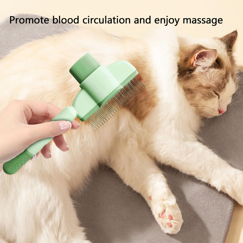 2025 Self-Cleaning Pet Hair Removal Comb & Flea Comb for Cats and Dogs Stainless Steel Grooming Brush with Release Button, De-Shedding Tool for Hair, Massaging Tangle-Free Pet Comb (Green) Green - PawsPlanet Australia