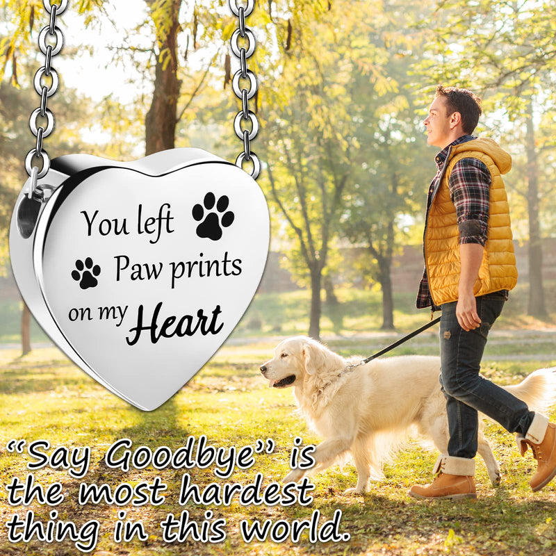 Yinkin 2 Pcs Pet Cremation Jewelry for Ashes Urn Necklace with Paw Print Heart, Pet Dog Ashes Necklace Stainless Steel Pendant Black and Silver Urn Locket with Funnel Kit for Pet Dog Cat Ashes - PawsPlanet Australia