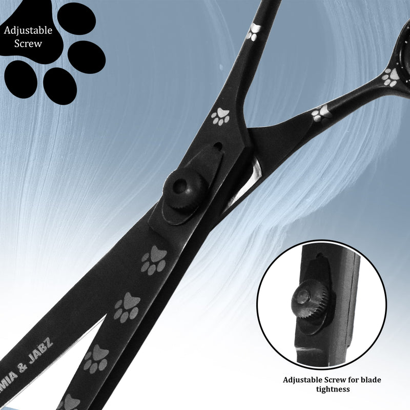 Professional Dog Grooming Scissors/Shears, Straight, with Paw Prints for Dogs, Cats & Pets (Right Handed, Black, Stainless Steel 8 Inch) Straight Scissors - PawsPlanet Australia
