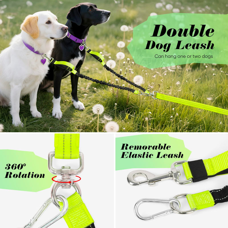 LED Double Dog Leash, No Tangle 360° Swivel Heavy Duty Dog Walking Leash with Two Padded Handles for Two Dogs (Green) Green - PawsPlanet Australia