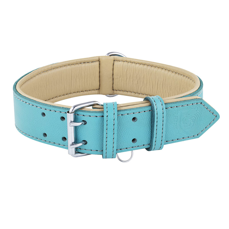 Riparo Genuine Leather Padded Dog Heavy Duty K-9 Adjustable Collar XL Aqua - PawsPlanet Australia