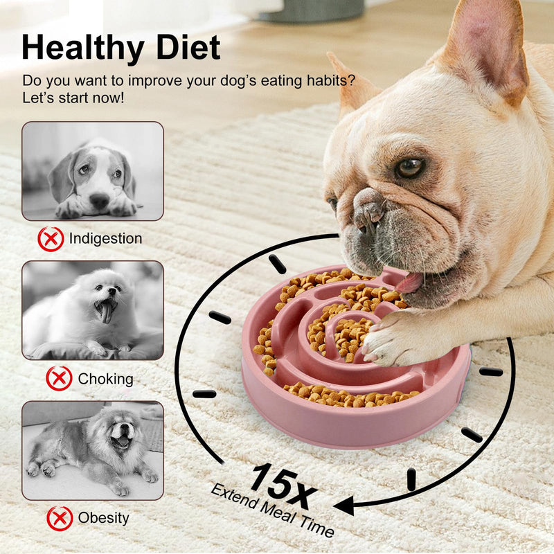 Slow Feeder Dog Bowls, Puzzle Dog Bowl with Anti-Slip, Slow Feeder & Non-Slip Design, Boredom and Anxiety Reducer, Suitable for All Breed Dogs and Cat Pink - PawsPlanet Australia