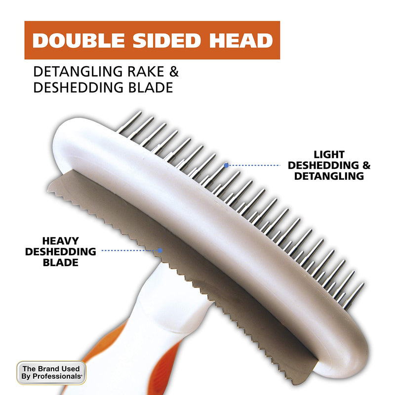 WAHL 2-in-1 Combination Double Row Pet Rake with Hair Shedding Blade for Dog or Cat Fur by The Brand Used by Professionals – Model 858424, Orange and White - PawsPlanet Australia