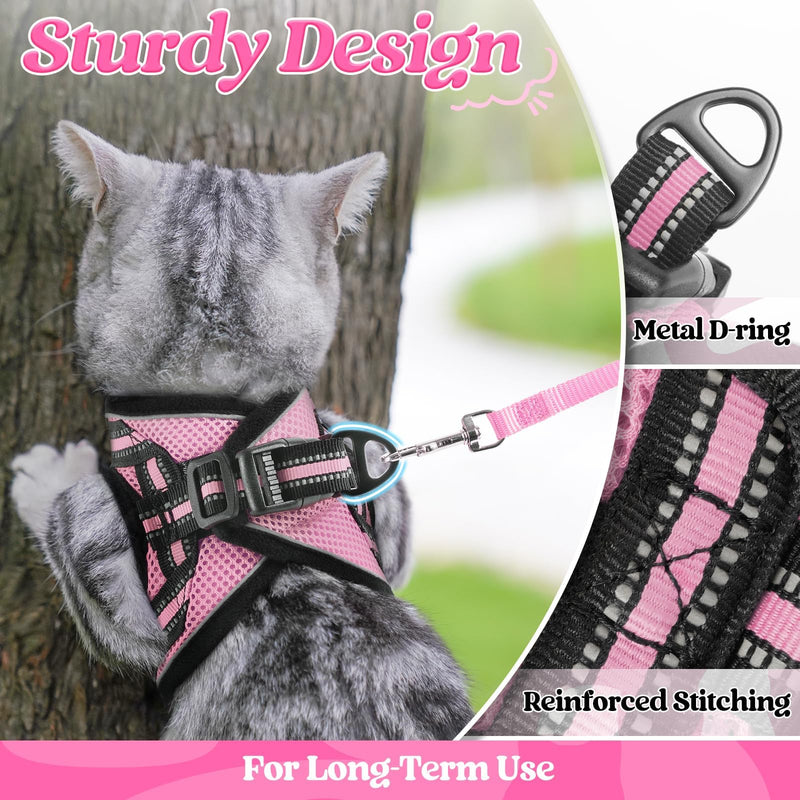 rabbitgoo Cat Harness and Leash Set for Walking Escape Proof, Adjustable Soft Kittens Vest with Reflective Strip for Cats, Comfortable Outdoor Vest, Pink, S Small - PawsPlanet Australia