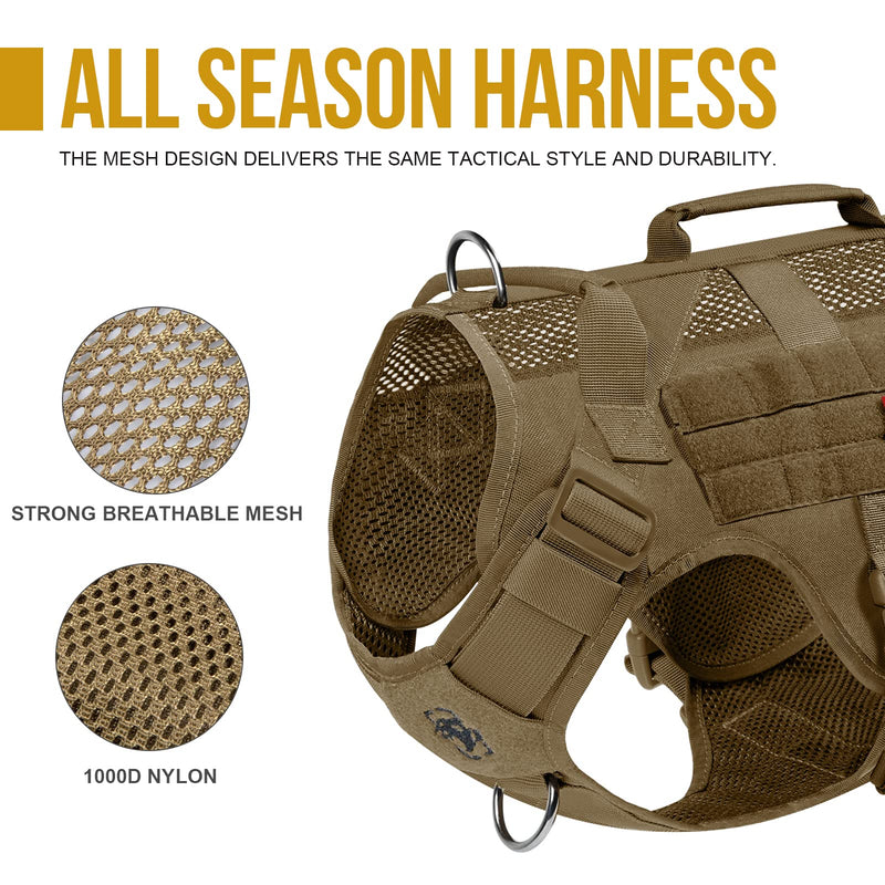 OneTigris No Pull Tactical Dog Harness for Medium Dog, Aire Mesh Dog Vest Harness, Breathable Military Dog Molle Vests with Handles, Service Dog Vest for Walking Hiking Training (L, Brown) L