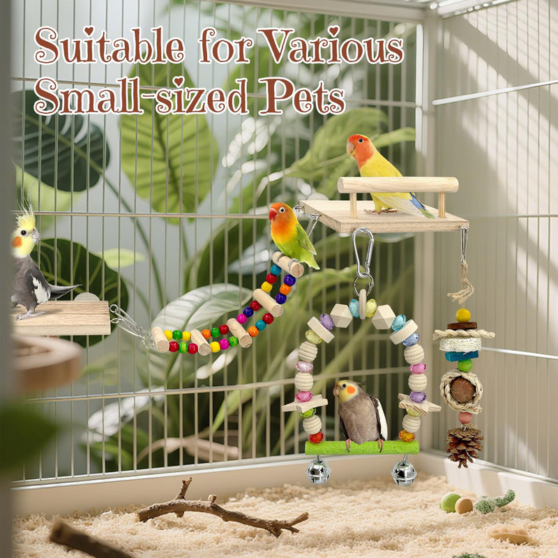 5-in-1 Parakeet Toys Set: Detachable Bird Playground with Wooden Perch, Swing, Ladder, & Platform Cage Accessories for Cockatiel, Conure, Lovebird, Budgie, Finch - PawsPlanet Australia