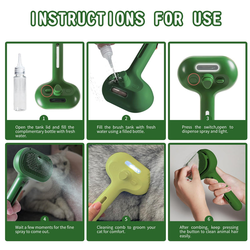 Cat/Dog Deshedding Brush with Water Spray and Steamer - Grooming Tool for Shedding Hair Removal (Christmas Green) Christmas Green - PawsPlanet Australia