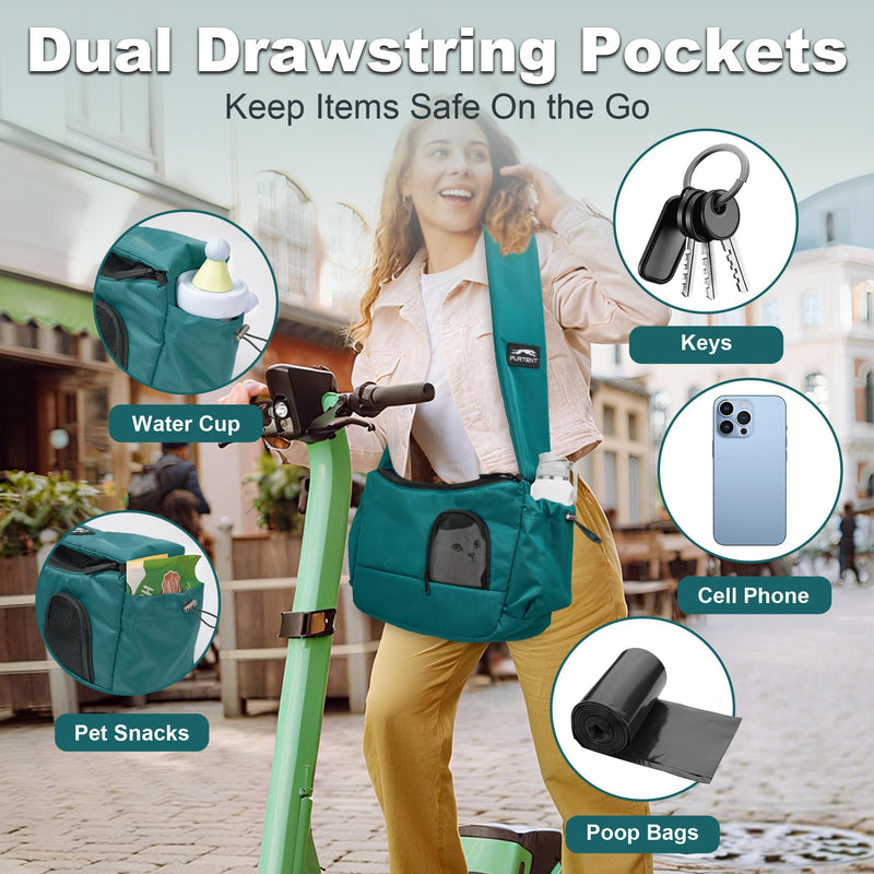 Cat Sling, Hands-Free Cat Carrier Pouch up to 7 lb, Cat Sling with Safety Strap and Pockets, Ideal for Travel and Daily Use, Peacock Blue - PawsPlanet Australia
