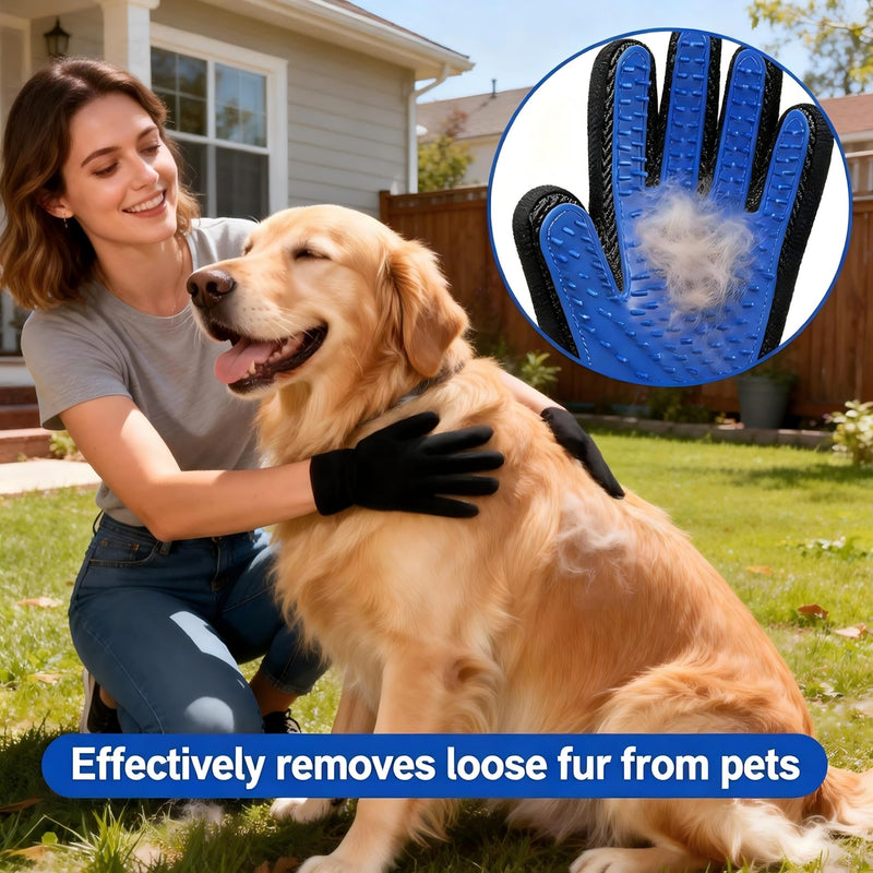Cat & Dog Grooming Gloves – 1 Pair Deshedding Tool with Pet Massage Bath Brush, Gentle Hair Remover & Massage Mittens, Suitable for All Fur Types (Blue) - PawsPlanet Australia