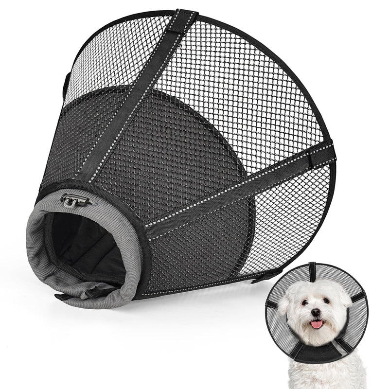 Dog Cone Collar After Surgery to Stop Licking: Soft Grid Recovery Collar with Detachable Pad, Elizabeth Cone Alternative for Large Medium, Small Dogs, Normal Eating and Drinking,XS Matte Black XS(Depth: 6.1in, Girth: 9.8-11.6in)