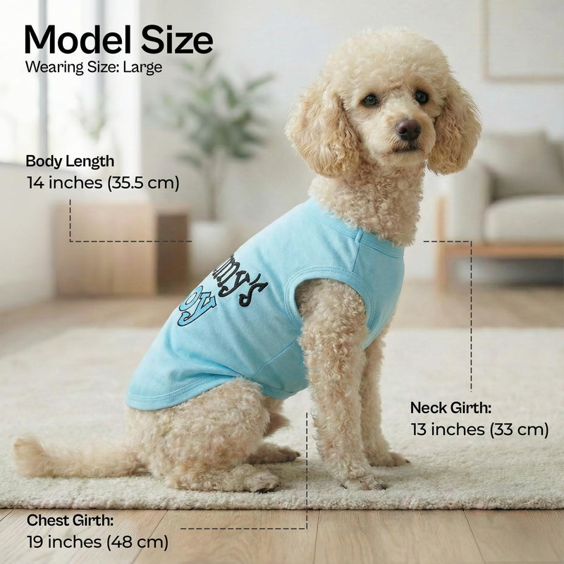 Parisian Pet Dog Shirt – 100% Cotton Shirts for Large Dogs – Blue Sleeveless Puppy Clothes – Lightweight and Breathable Dog Apparel – Boy Dogs Clothes - Stretchy Mommy’s Boy Pet Shirt Mommy's Boy 2X-Large (25-40lbs) - PawsPlanet Australia