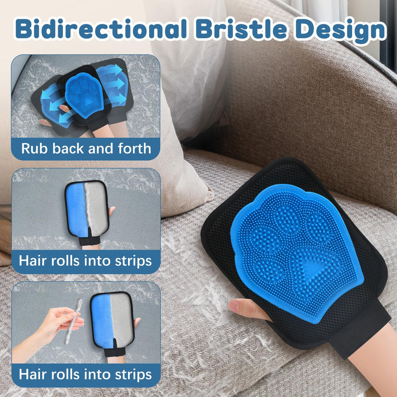 Electrostatic Pet Hair Remover Glove, 2 in 1 Double Sided Pet Hair Removal Glove for Cats & Dogs, Washable Reusable Pet Grooming Glove for Couch, Furniture, Carpet, Car Seat, Curtain (1 PCS)