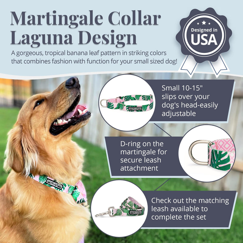 Lucky Love Dog Martingale Dog Collar - Adjustable, No-Slip, Comfortable, Durable, Soft Webbing & Stylish Patterned Collar for Male and Female Dogs Ideal for Training & Walking - Laguna, Small Small Collars (10-15") - PawsPlanet Australia