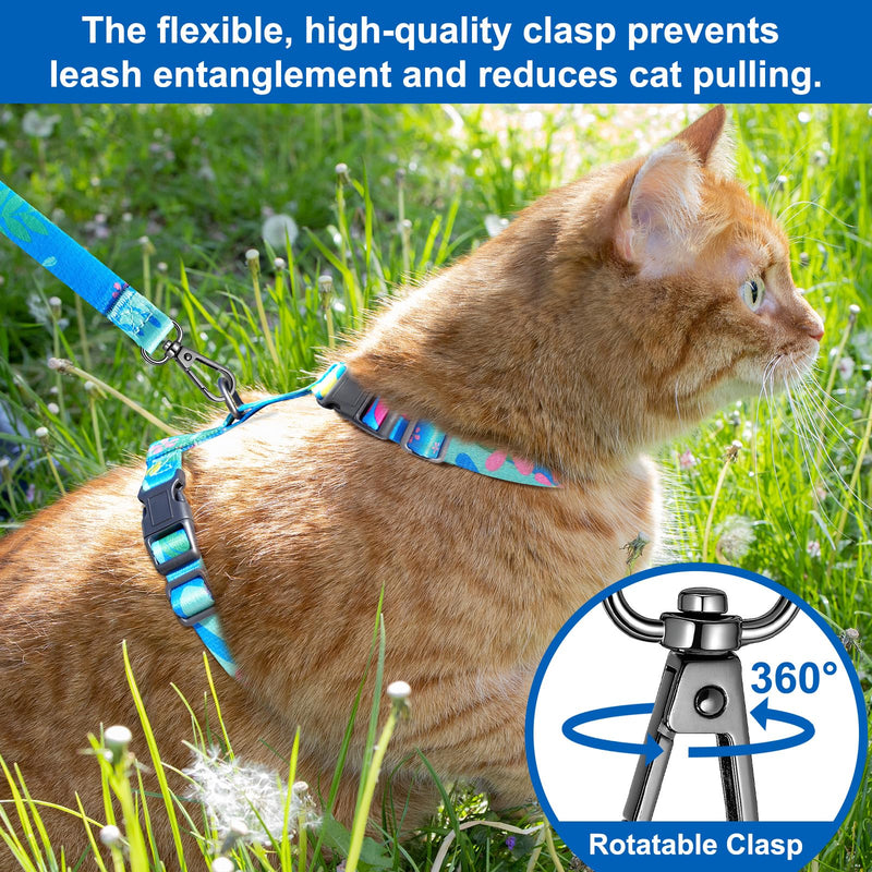 Cat Harness and Leash Set with Matching Collar – Escape Proof H-Style Harness for Cats, Adjustable & Lightweight, Tropical Hawaiian Leaf Print, Easy Wear for Outdoor Walking & Training Hawaii Blue - PawsPlanet Australia