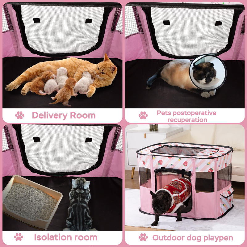 Portable Pet Cat Playpen,Cat Cages Indoor Collapsible Dog Crates Tent Kennel Playpen for Dogs Cat and Rabbit Travel Dog Playpen Indoor & Outdoor (Small?27.6" L x 21.7" W x 17.7" H?, Pink) Small?27.6"L x 21.7"W x 17.7"H?