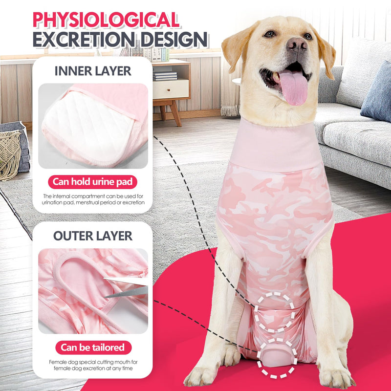 Dog Recovery Suit, Spay Surgical Onesie for Female Male Dogs, Dog Bodysuits After Surgery Anti-Licking, Neuter Pet Recovery Shirt for Dogs Alternative E-Collar&Cone (Camouflage Powder, XXXL) Camouflage Powder