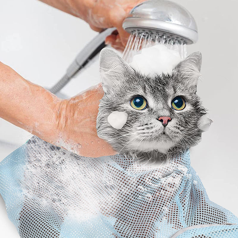 SUPVOX Adjustable Breathable Cat Bathing Bag with Muzzle for Grooming Nail Trimming and Shower Safety