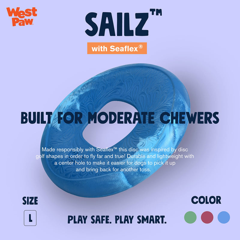 WEST PAW Seaflex Sailz Dog Toy Flying Disc – Machine Washable Dog Toys for Moderate Chewers – Eco-Friendly Zogoflex Toys for Dogs – Perfect for Gnawing, Fetch, Catch, Pet Training – Surf - PawsPlanet Australia