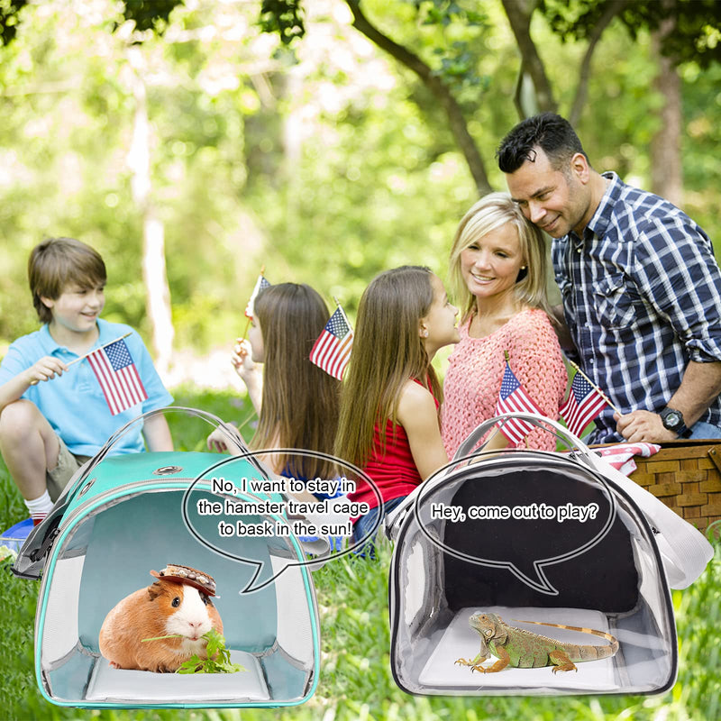 Small Animal Carrier Bag, Upgraded Portable Guinea Pig Carriers, Transparent Hamster Carrying Case, Reptile Rat Rabbit Bearded Dragon Hedgehog Carrier Bag for Travel, Hiking, Walking, Outdoor (Green) Green