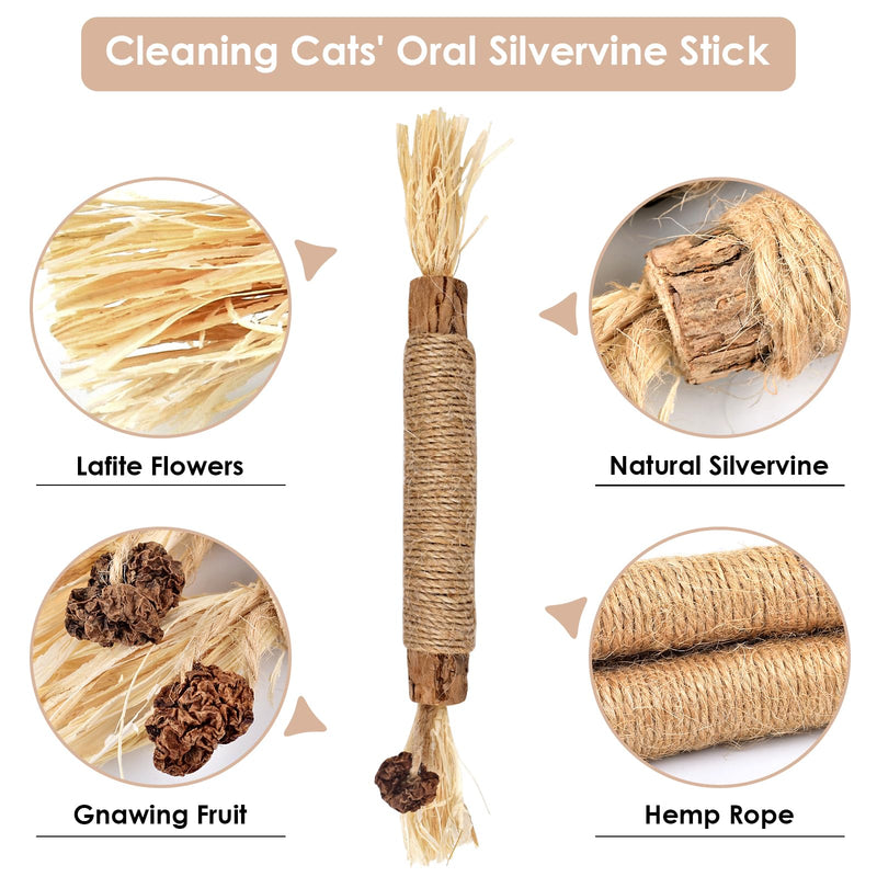 Bissap 10PCS Silvervine Chew Sticks for Cats, Catnip Chew Sticks Cat Toys for Indoor Cat Kitten Teeth Grinding Interactive Feather Toys for Aggressive Chewers Dental Care