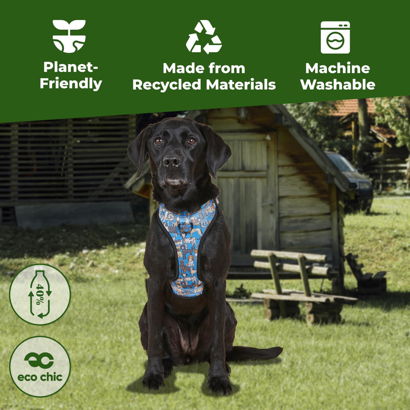 Eco Chic Recycled Comfort Pet Harness Adjustable No-Pull Reflective Padded Dog Vest Harness (4x4 Black Small)
