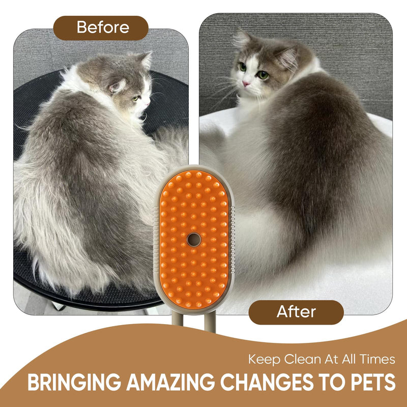 Cat Steam Brush for shedding–4 in 1 Self-Cleaning Comb for Long and Short Hair Cats and Dogs, Steam Pet Brush for Hair Removal, Vibrating Message, Grooming & Relaxation (Khaki) Khaki - PawsPlanet Australia