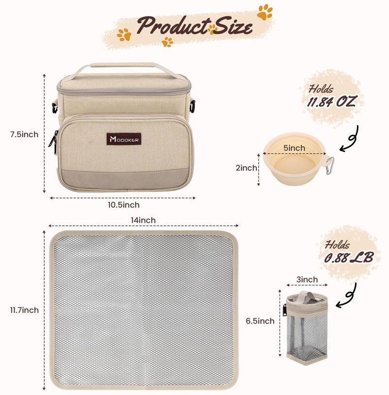 Modoker Dog Travel Bag Organizer for Supplies with 2 Food Containers, 2 Collapsible Bowls & Feeding Mat, Airline Approved Dog Travel Accessories Duffel Bag for Weekend Trips, Camping & Beach, Beige Beige-7.6L - PawsPlanet Australia