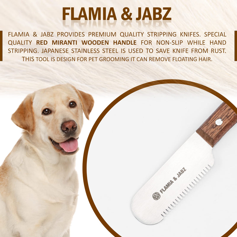 FLAMIA & JABZ Professional Dog Grooming Hand Stripping Knife, Stripper Trimmer Tool, Red Meranti Wooded Handle non slip grip with Tripping Stainless Steel blade (Coarse, Right Handed) Coarse - PawsPlanet Australia