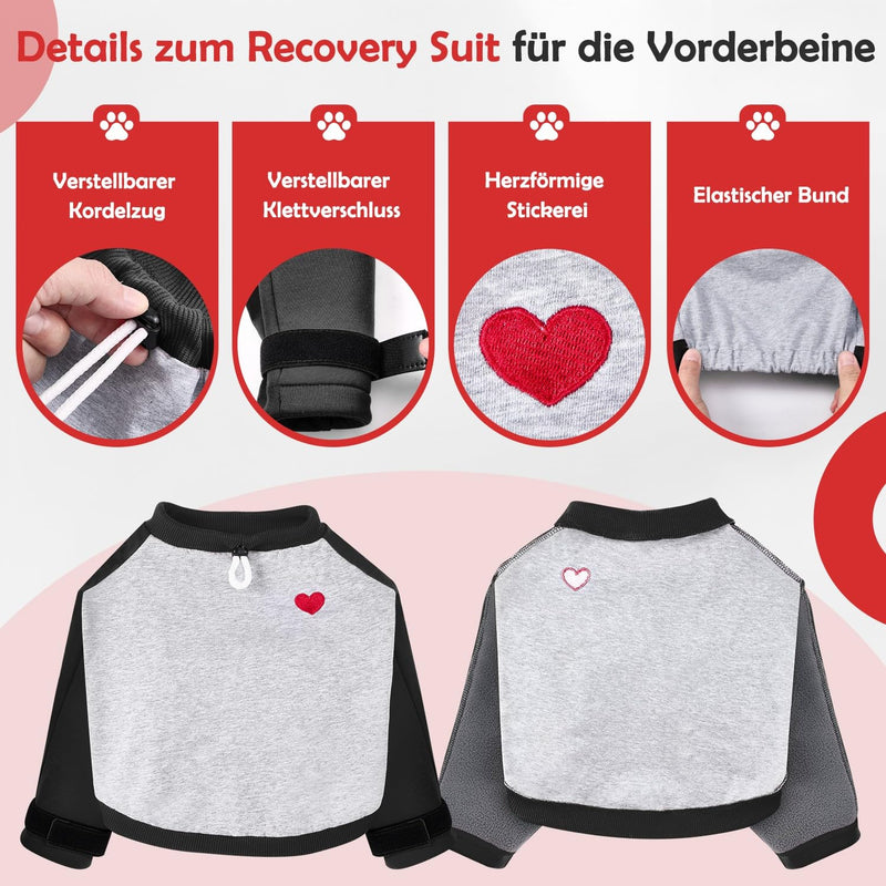 SlowTon Dog Front Leg Recovery Suit - Long Sleeve Elbow Pad with Thick Fleece Lining to Prevent Licking and Chewing, for Wound Care, Injury Protection and Post Surgery Aftercare black XXL