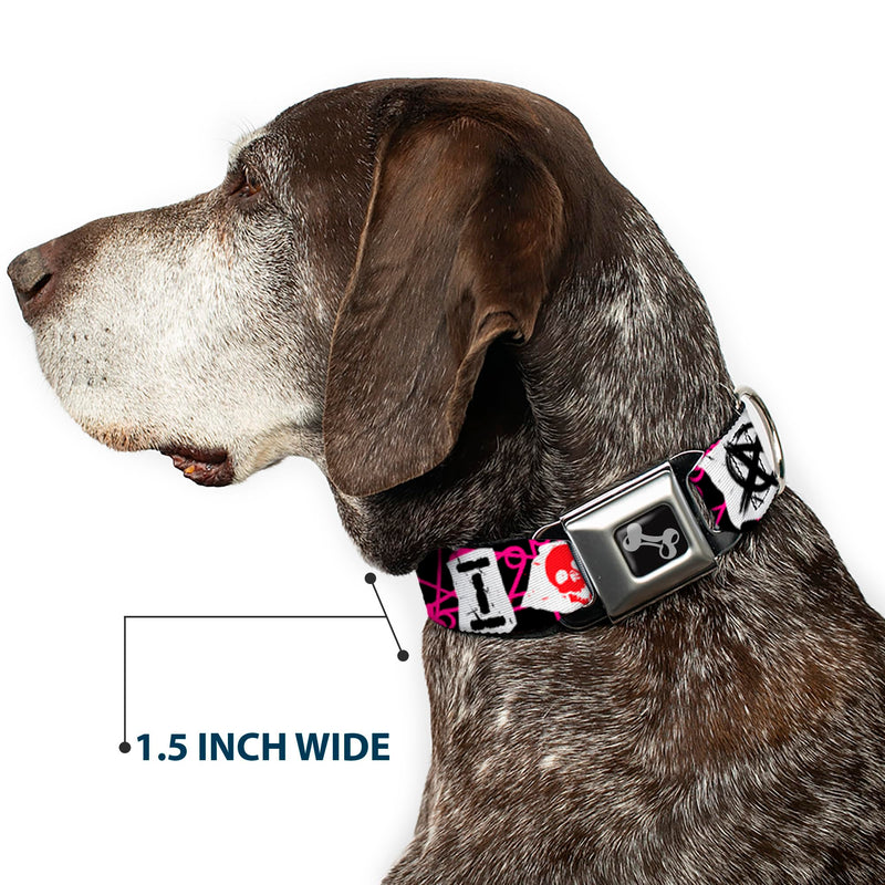 Buckle-Down Dog Collar Seatbelt Buckle I Heart Punk Rock Safety Pins Black Fuchsia White 11 to 17 Inches 1.0 Inch Wide, Multicolor (DC-W30917-M) 1" Wide - Fits 11-17" Neck - Medium - PawsPlanet Australia