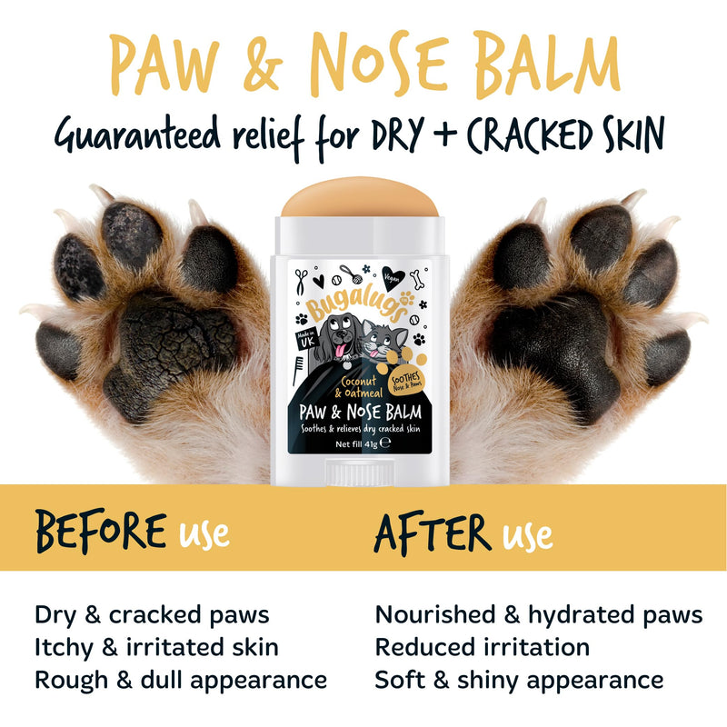 BUGALUGS Dog nose balm, Natural lick safe Paw balm for dogs contains Oatmeal, Dog paw cream Vegan formula nose balm for dogs helps and soothes itchy skin(Coconut & Oatmeal 41g) Coconut & Oatmeal 41g