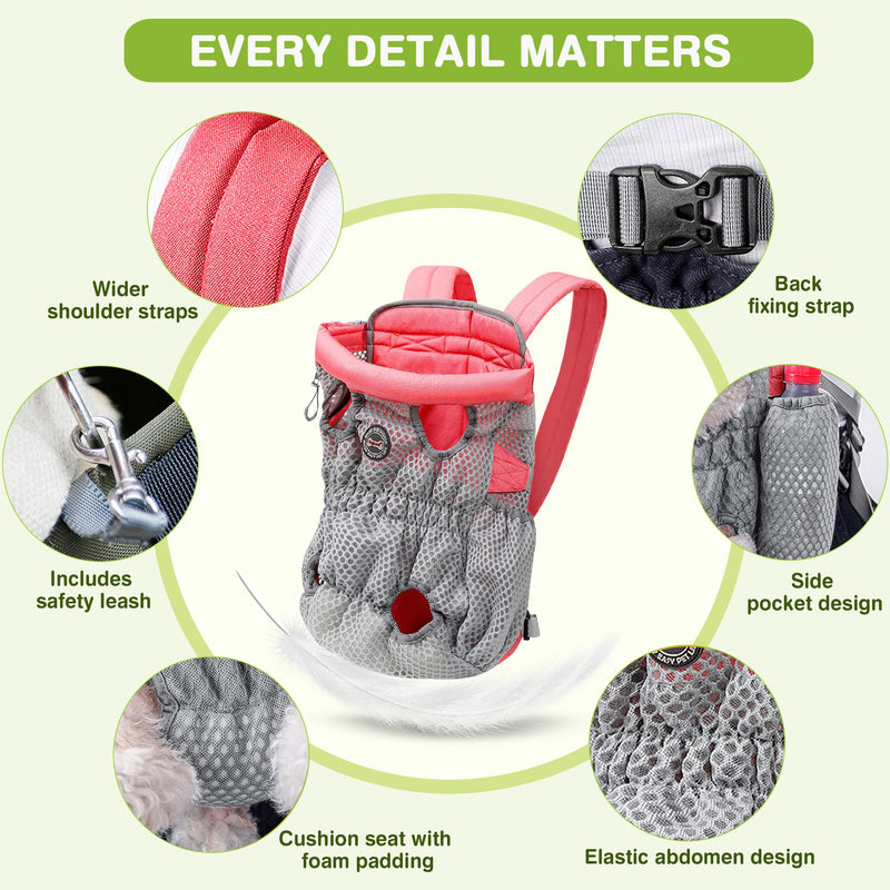 ALLSOPETS Dog Carrier Backpack for Small Medium Dogs – Lightweight, Breathable and Comfortable Front Pet Carrier with Safety Hook, Hands-Free for Travel Hiking Outdoor (Cherry Pink, M) Cherry Pink