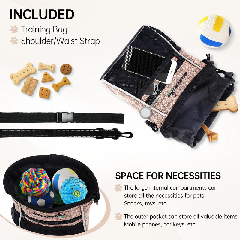 Dog Treat Pouches Training Walking Bag, Dog Training and Behavior Aids, Large Space for Pets Food, Durable Polyester Fabric, 3 Ways to Wear, Portable Pet Bagand Easy to Clean (Ginger) Ginger