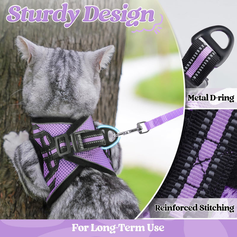 rabbitgoo Cat Harness and Leash Set for Walking Escape Proof, Adjustable Soft Kittens Vest with Reflective Strip for Cats, Comfortable Outdoor Vest, Light Purple, S Small - PawsPlanet Australia