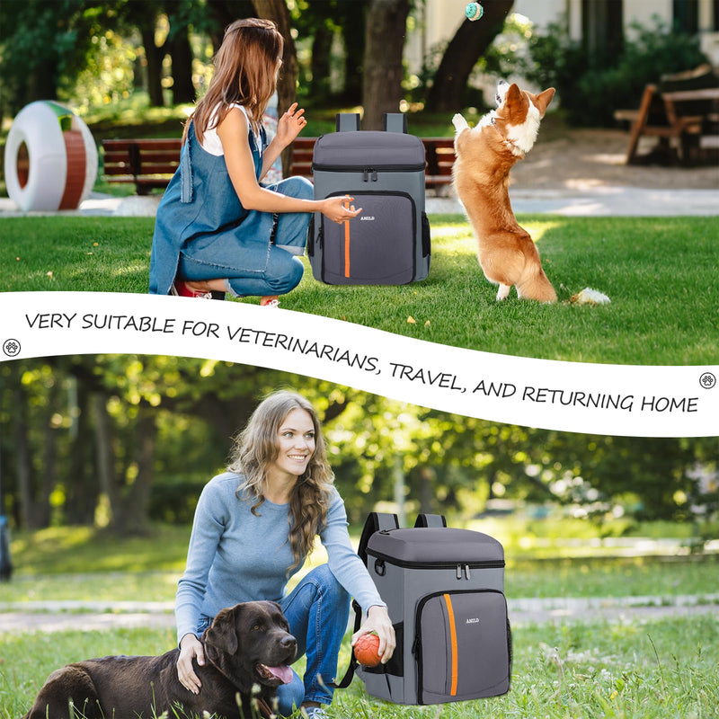 ANILD Dog Travel Backpack - Airline Approved Double-layer Pet Travel Bag Accessories with 2 Food Storage Bag and 2 Foldable Silicone Bowls for Hiking & Camping Dark Grey - PawsPlanet Australia