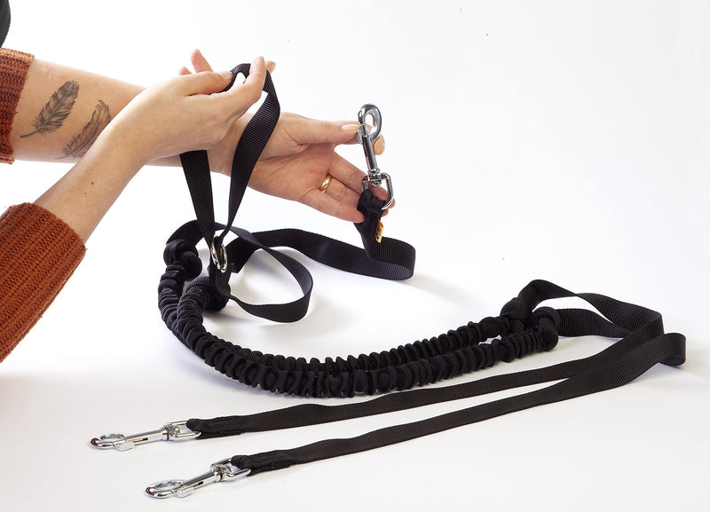 Dingo Shock-Absorber Leash with a Handle for Canicross Hands Free Lead Black Shock absorber lead - PawsPlanet Australia