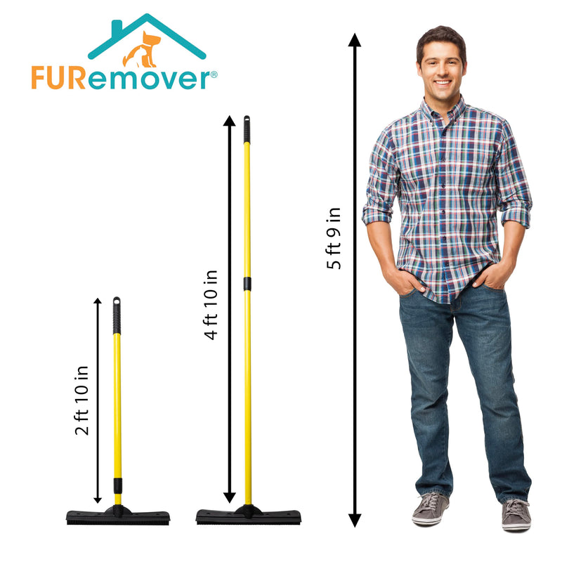 FURemover Original Pet Hair Rubber Broom with Squeegee, with 58" Telescopic Handle for Carpet, Tile and Hardwood Furemover Original Broom