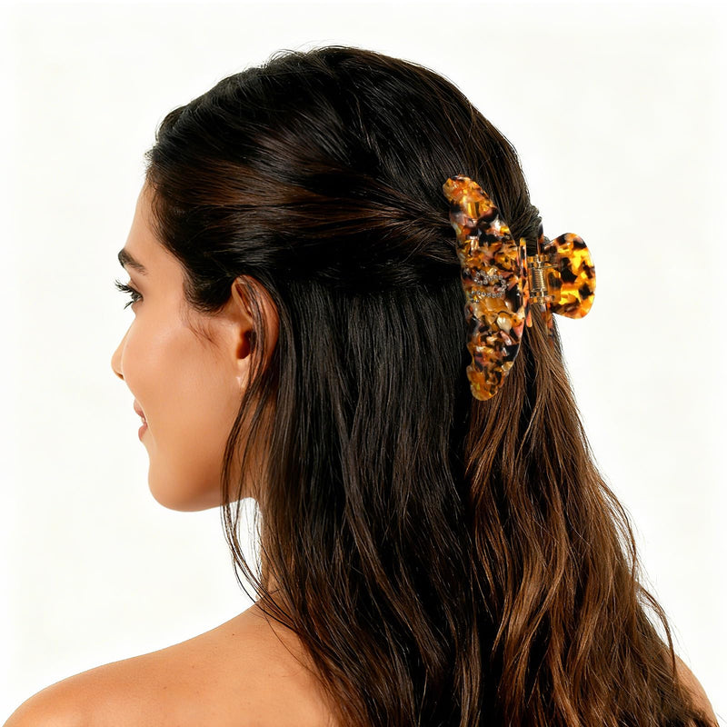 Night's Dream 1564 Zodiac Hair Claw Clips for Women - Premium Acetate Rhinestone Constellation Jaw Clips - Non-Slip Strong Hold for Thick Hair - Astrology Birthday Gifts (Leo, Large) Golden And Orange Marbled 1 Count (Pack of 1)