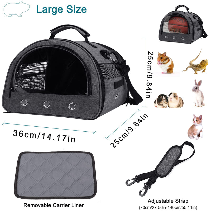 Guinea Pig Carrier, Small Pet Hamster Carrier Bag, Rabbit Bunny Travel Carrier Outdoor Handbag, Breathable Carrier for Small Animals with Water Bottle Holder & Removable Liner (Grey-Large) Grey-Large - PawsPlanet Australia